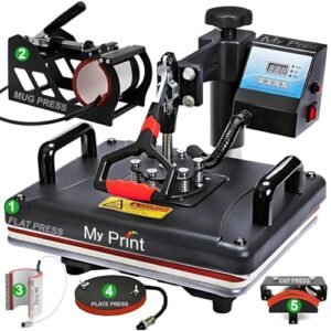 MY PRINT | Heat Press 5 in 1 Digital Multi Functional | DTF PRINTING | Sublimation Printing | Vinyl Printing Machine for T-Shirts [Any Flat Product] with Cap Press, Plate Press, 11Oz Mug Press, with extra Mug Attachment | 12x15 Inch | For Business Supplies [Teflon Attached]  Amazon.in Home & Kitchen - Style Name : 5in1 Combo Heat Press